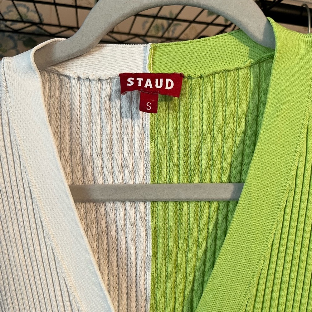 STAUD Lime and White Ribbed Cardigan - Picture 2 of 3